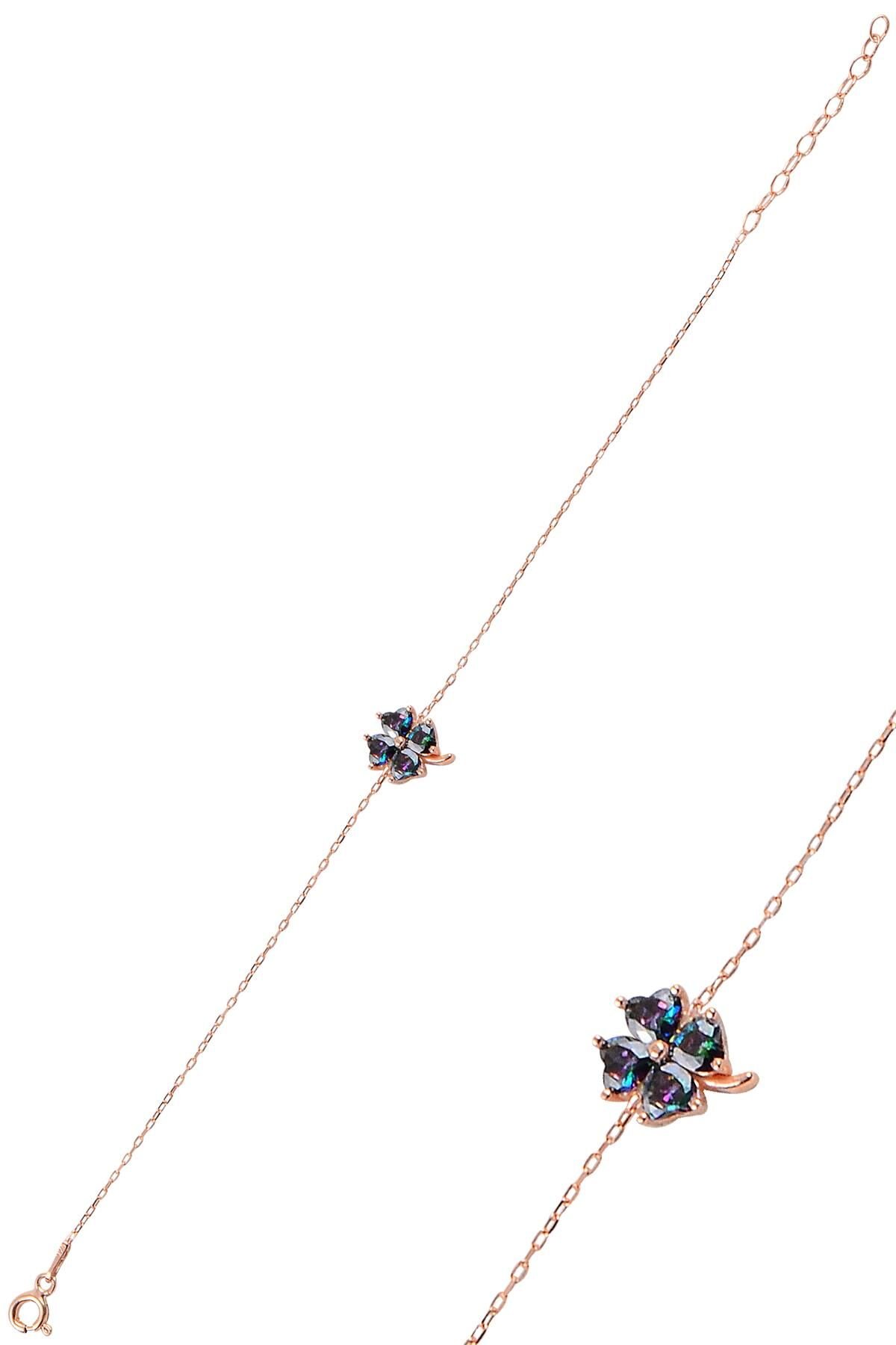 Gümüş mistik topaz taş rengi  yonca modeli bileklik SGTL10090MİSTİK SGTL10090MİSTİK