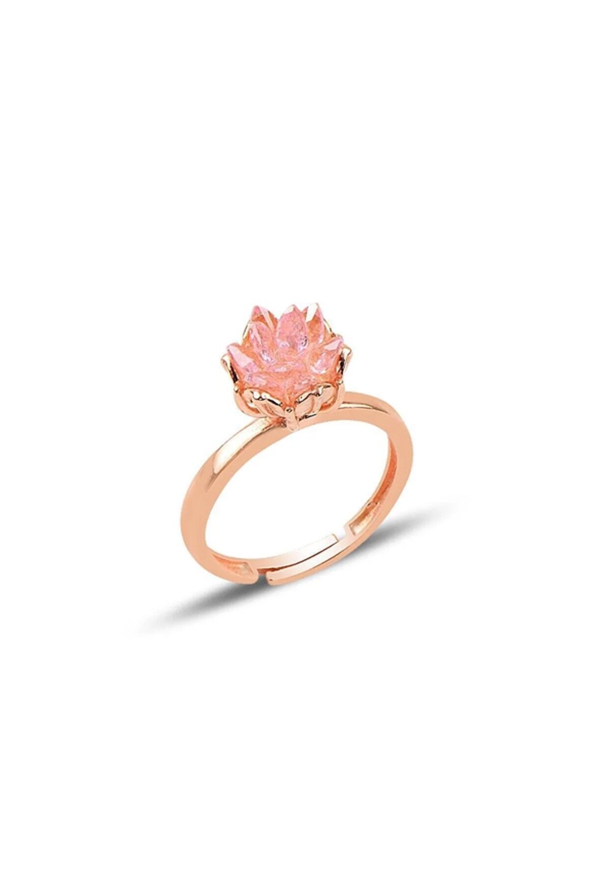925 Ayar Gümüş Rose Kaplama Ayarlanabilir Üç Boyutlu Küme Pembe Kristal Yüzük SGTL13454PMB