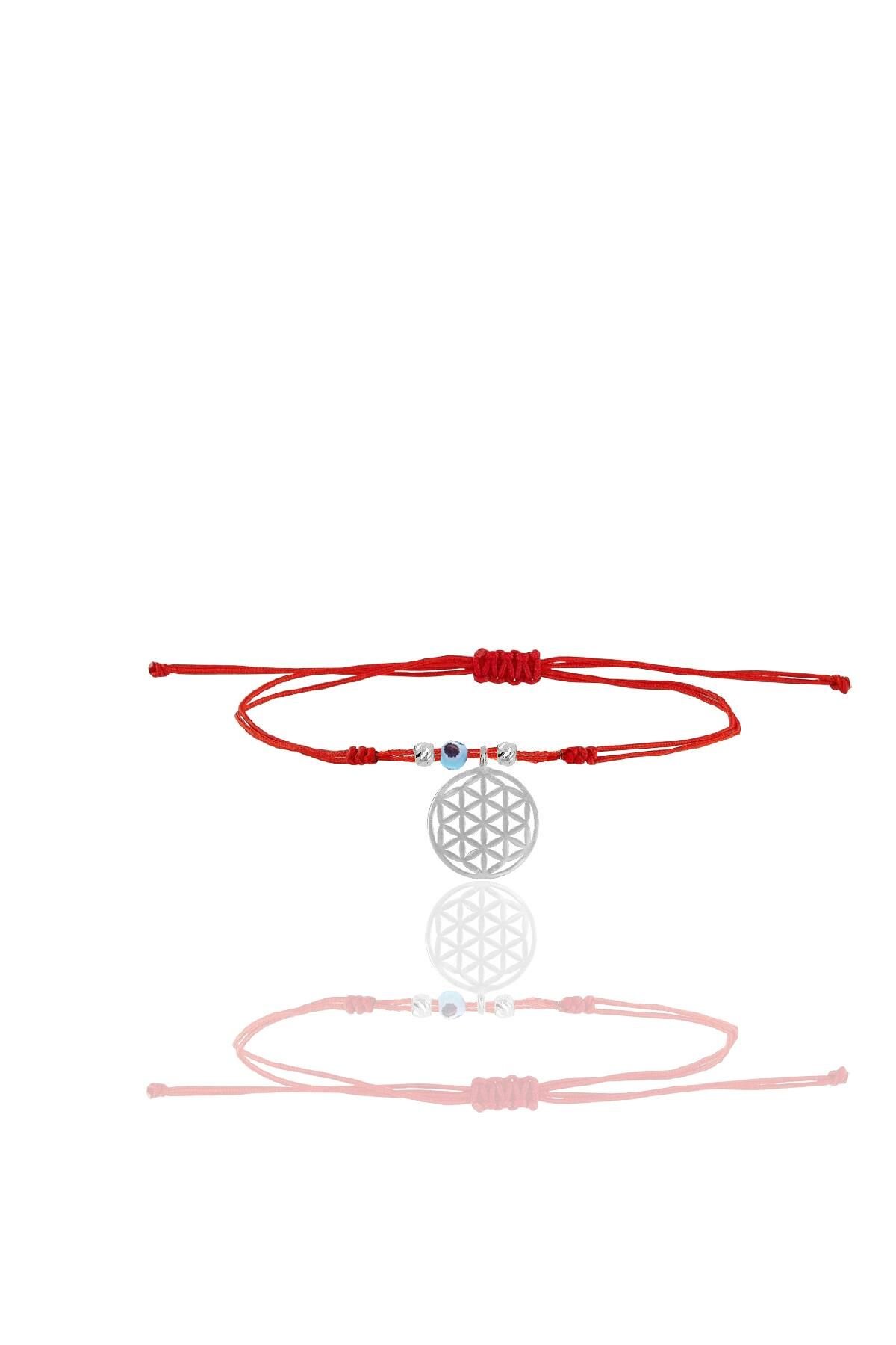 Gümüş rodyumlu nazarlı yaşam çiçeği ipli şans bileklik SGTL12445RODAJ