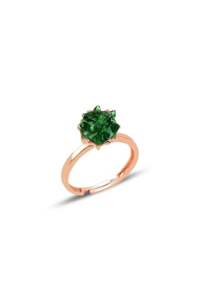 925 Ayar Gümüş Rose Kaplama Ayarlanabilir Ölçülü Kaktüs Model Yeşil Yüzük SGTL13454YSL
