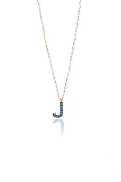 Gümüş turkuaz taşlI mini J harfi kolye SGTL8906