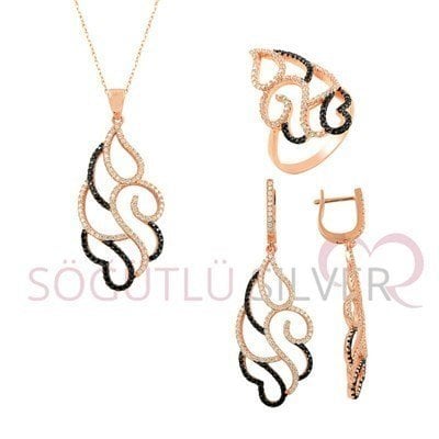 Rose zirkon taşlı üçlü set