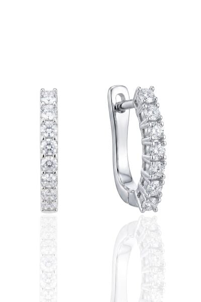 925 Ayar Gümüş Küpe Zirkon Taşlı J Küpe - Sıra Taşlı Klipsli Kadın Gümüş Küpe SGTL13457RODAJ