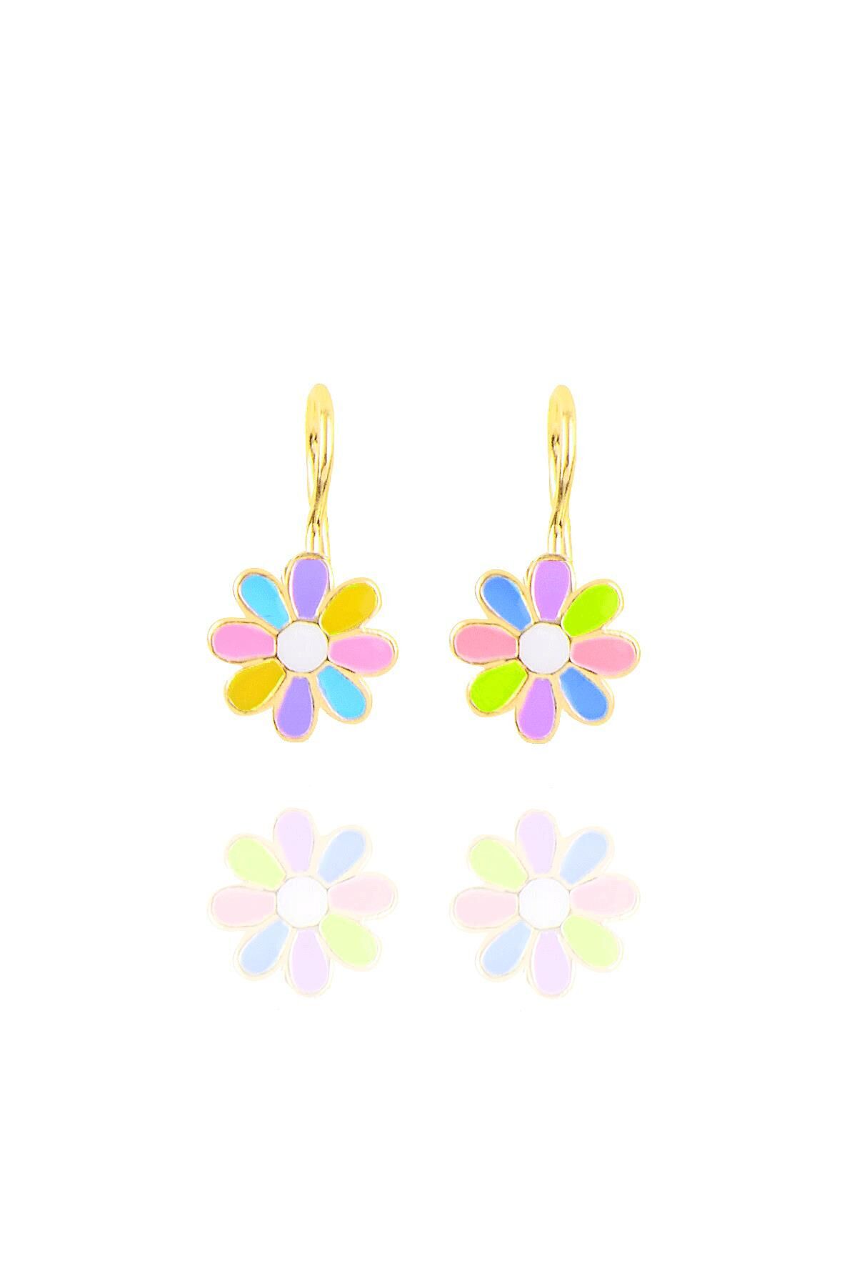 Gümüş altın yaldızlı renkli mineli çengelli papatya küpe SGTL10415GOLDRENKLI