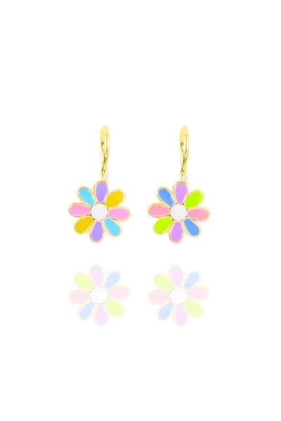 Gümüş altın yaldızlı renkli mineli çengelli papatya küpe SGTL10415GOLDRENKLI