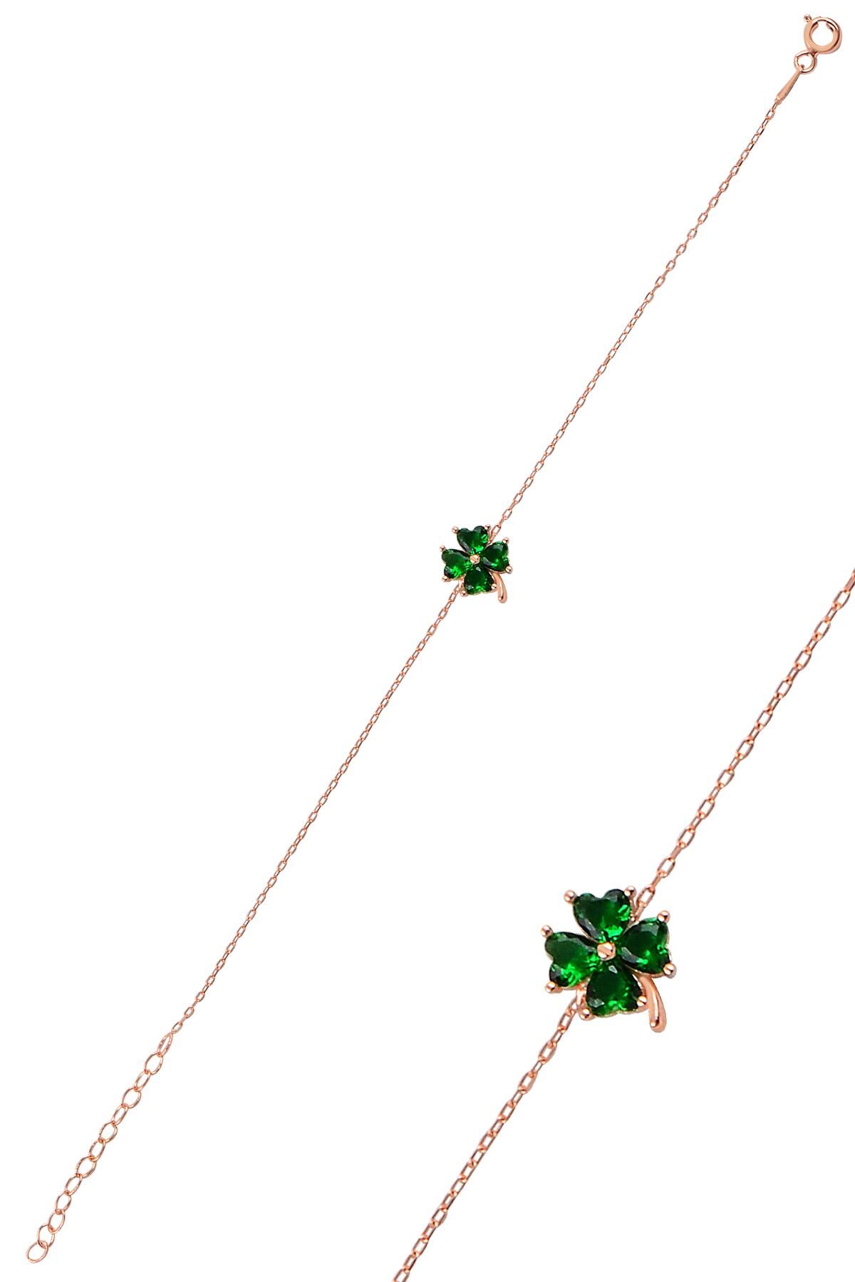 Gümüş zümrüt taş rengi  yonca modeli bileklik SGTL10090YSL SGTL10090YSL