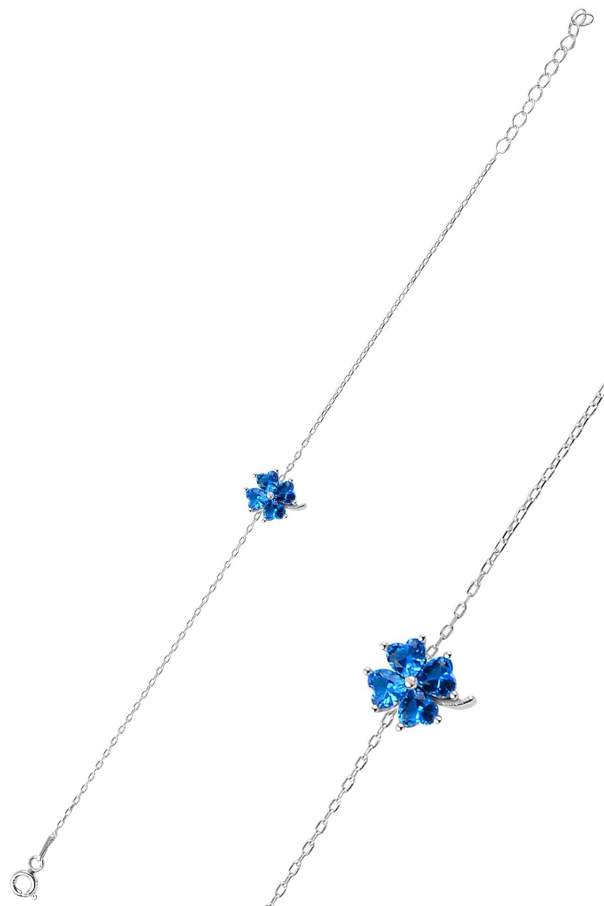 Gümüş akuamarin renk taşlı yonca modeli bileklik SGTL10091AKUA SGTL10091AKUA