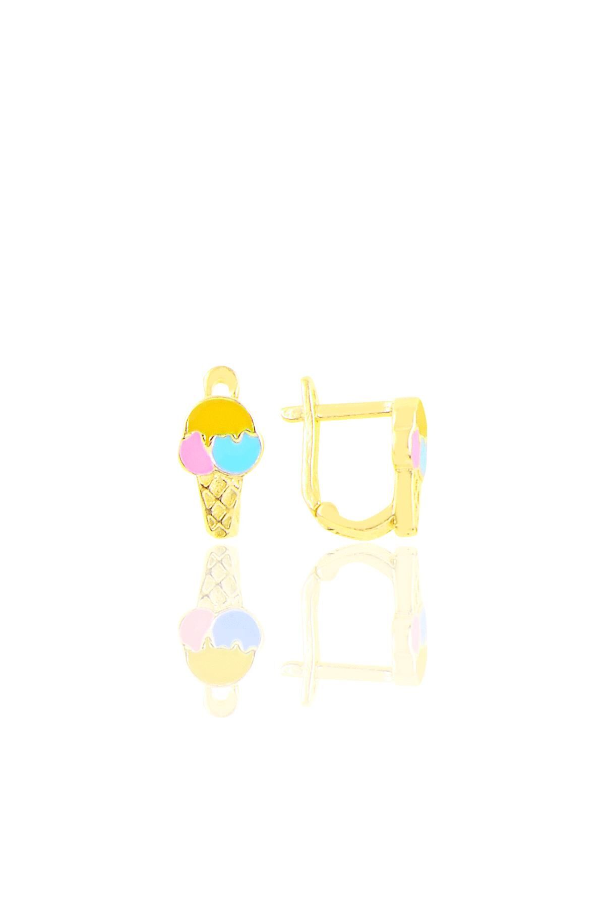 Gümüş altın yaldızlı  mineli klipsli dondurma çocuk küpesi SGTL10326GOLD