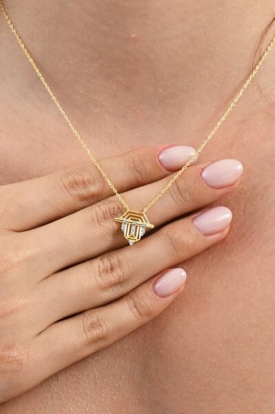 925 ayar Gümüş altın yaldızlı zirkon taşlı geometrik serenay kolye SGTL13096GOLD