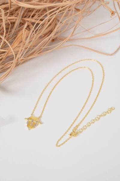 925 ayar Gümüş altın yaldızlı zirkon taşlı geometrik serenay kolye SGTL13096GOLD
