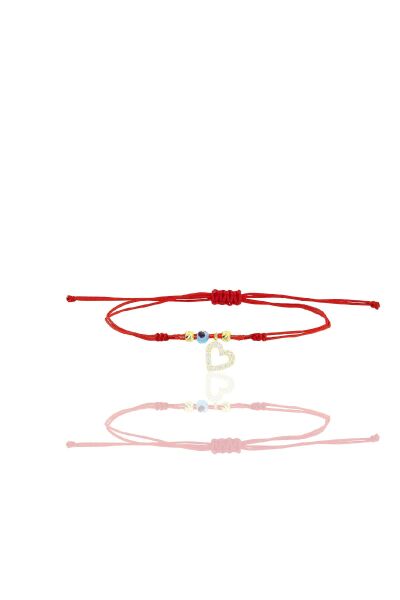 Gümüş altın yaldızlı zirkon taşlı nazarlı içi boş kalp ipli şans bileklik SGTL12448GOLD