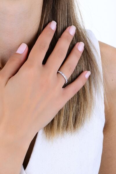 Gümüş rodyumlu zirkon ve sedef taşlı ışıltılı prizma tamtur yüzük