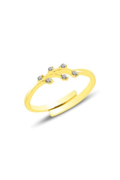 Gümüş altın yaldızlı zirkon taşlı alttan ayarlamalı yaprak  yüzük SGTL11419GOLD