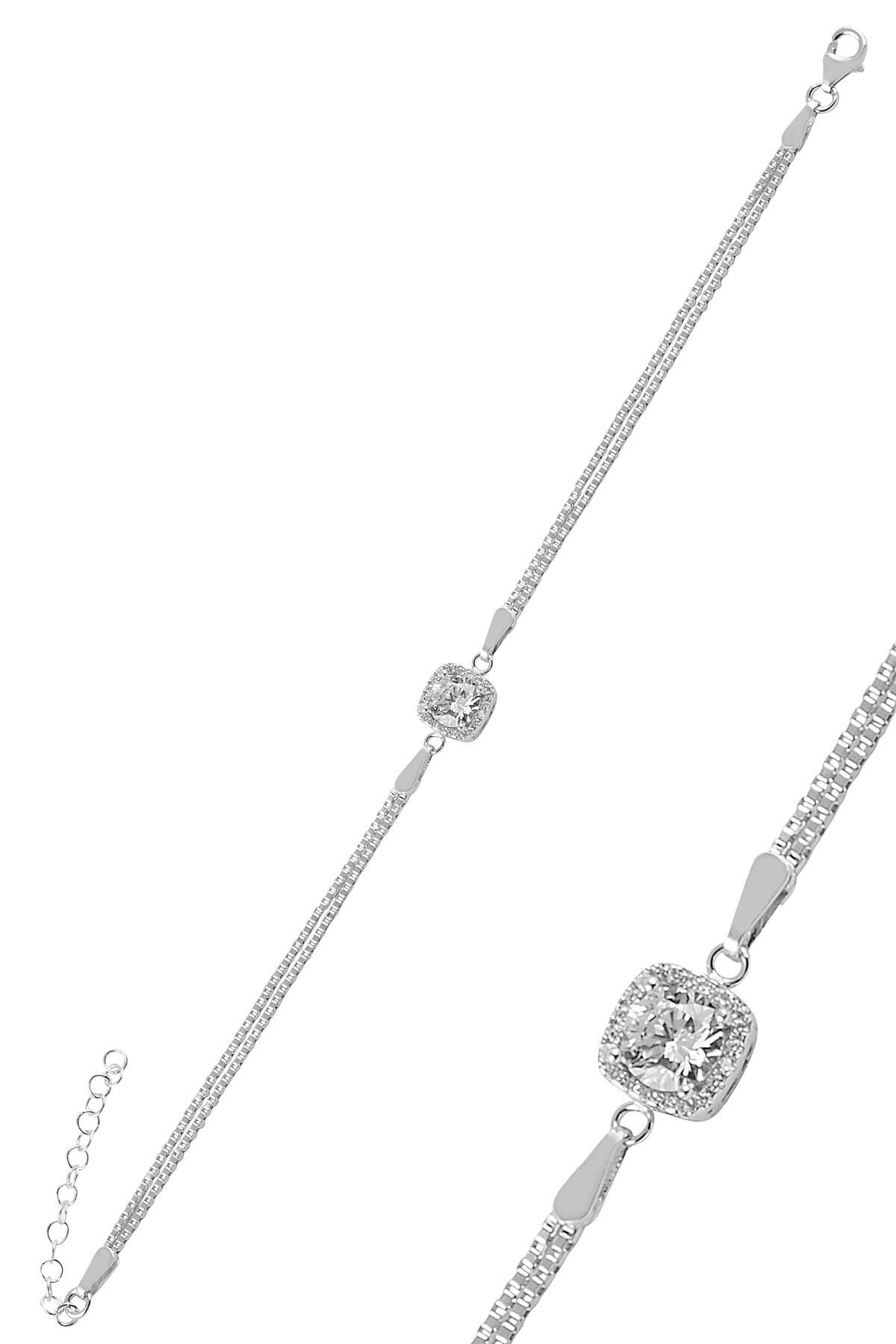 Gümüş zirkon taşlı pırlanta montürlü kare  gümüş bileklik SGTL10660KARE