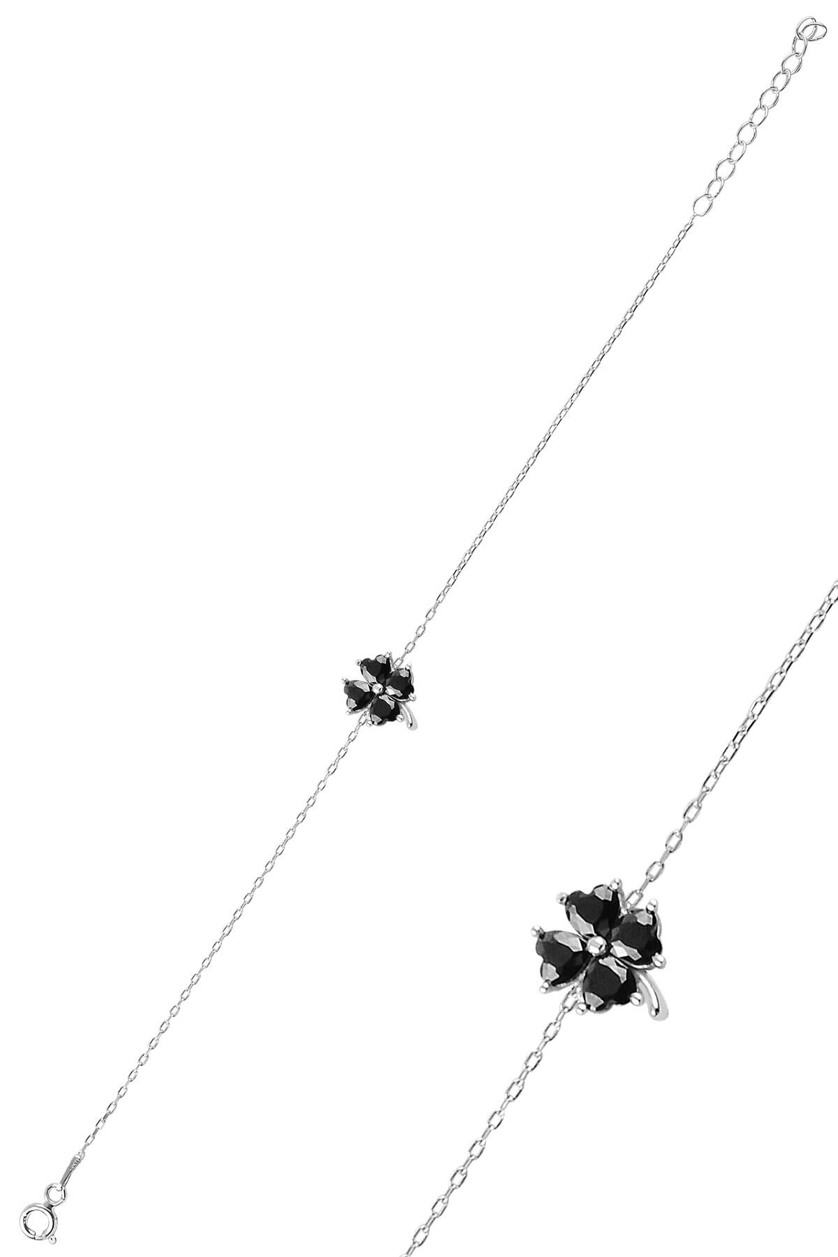 Gümüş siyah taş yonca modeli bileklik SGTL10091SYH SGTL10091SYH