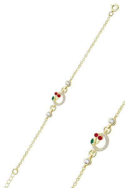 925 Ayar Gümüş Kiraz Figürlü Altın Kaplama Taşlı Çocuk Bileklik SGTL13298GOLD