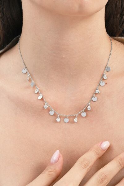 925 ayar gümüş rodyumlu zirkon taşlı gümüş pullu kolye  SGTL13097RODAJ