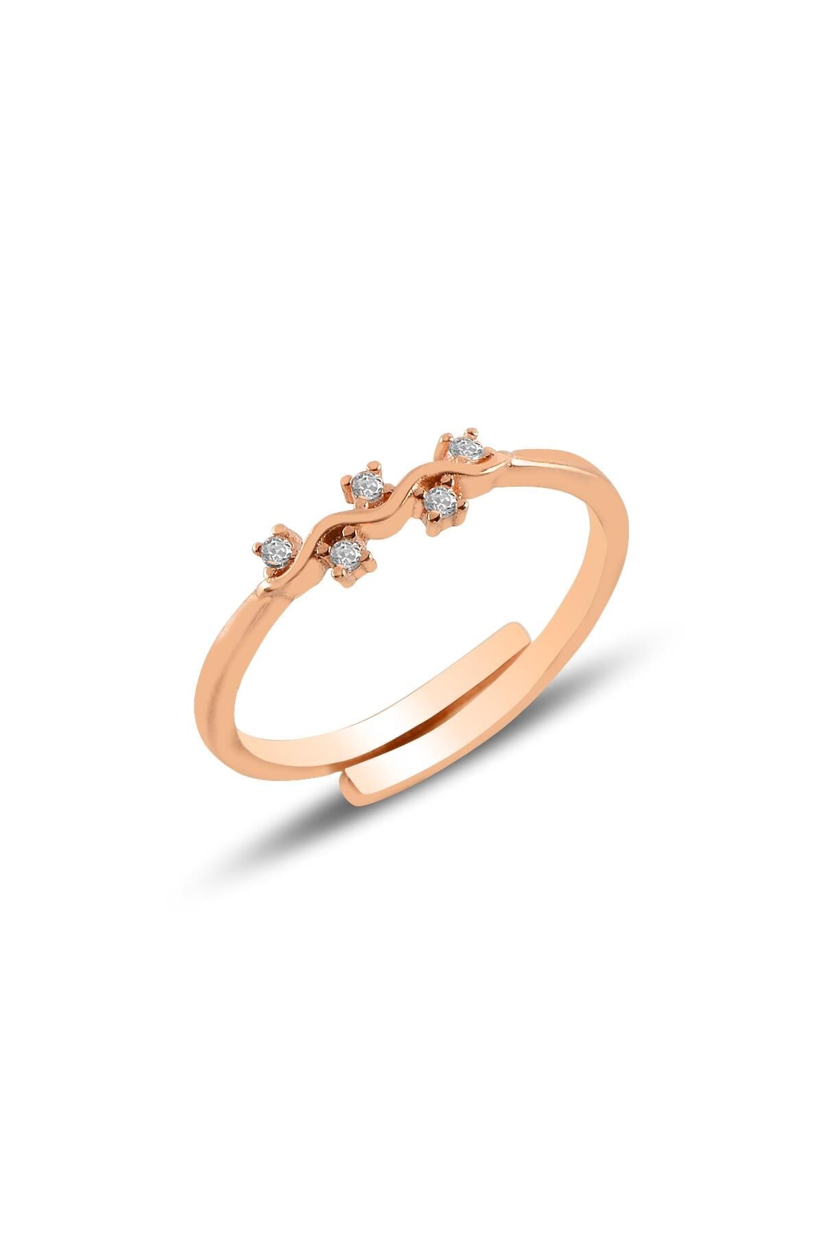 Gümüş rose alttan ayarlamalı  zirkon taşlı dalgalı yüzük SGTL11418ROSE