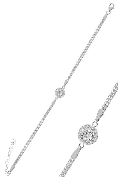 Gümüş zirkon taşlı pırlanta montürlü yuvarlak  gümüş bileklik SGTL10660YUVARLAK