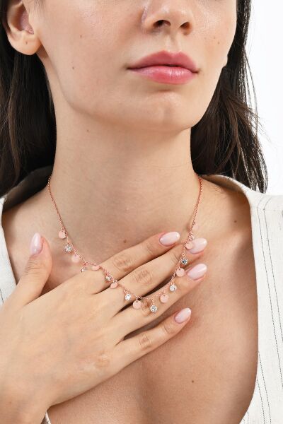 925 ayar gümüş rose zirkon taşlı gümüş pullu kolye  SGTL13097ROSE