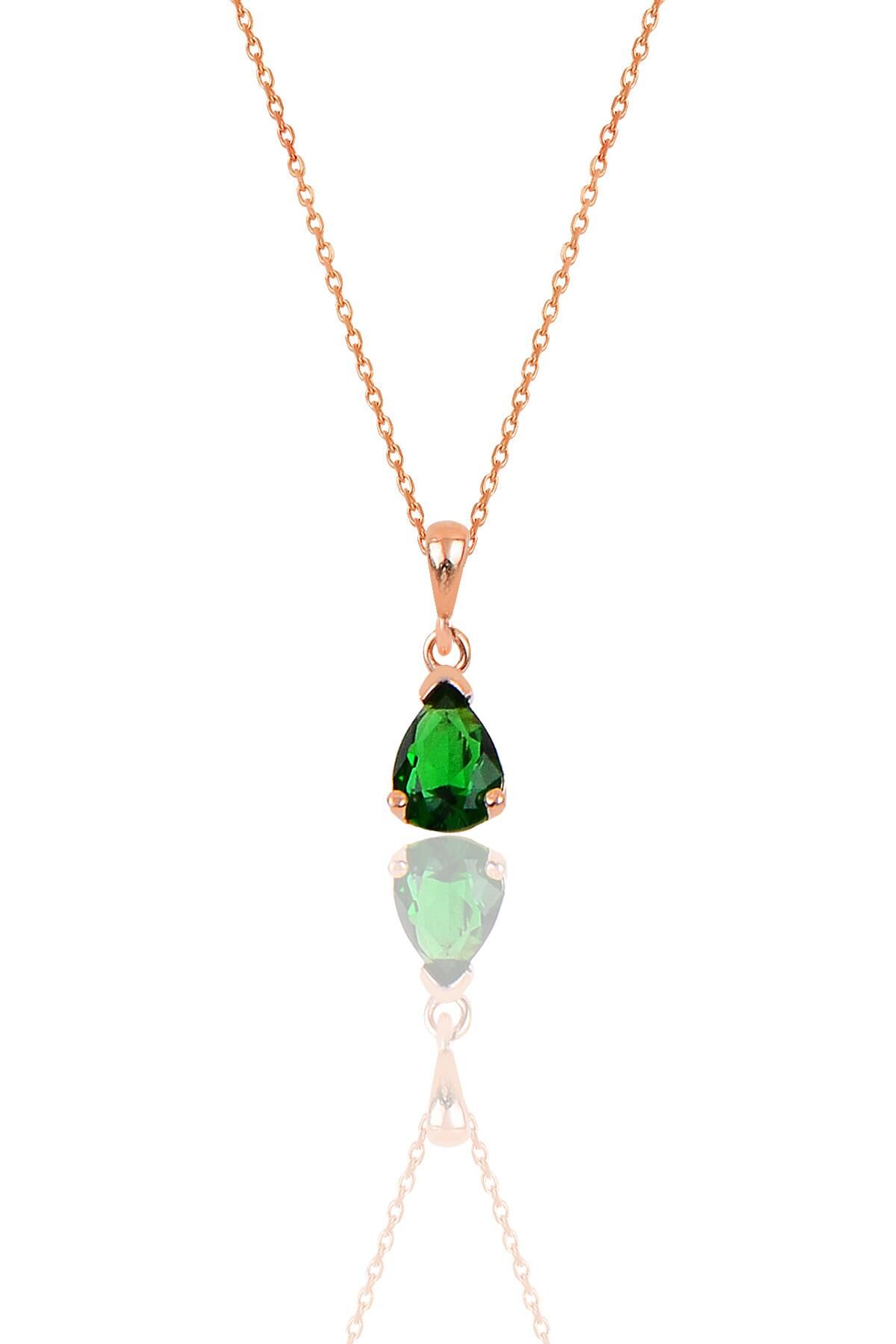 Gümüş rose yeşil taşlı damla modeli kolye SGTL12078YESIL