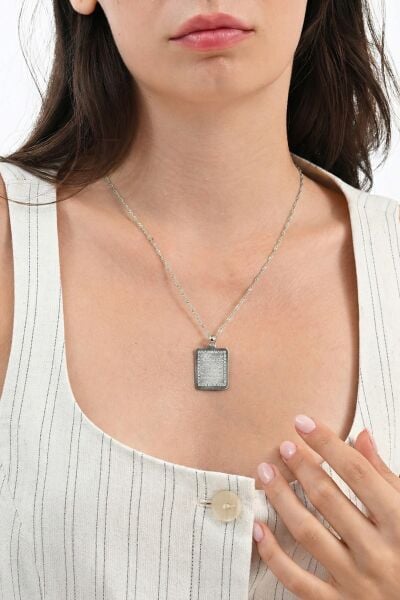 925 Ayar gümüş singapur zincirli Ayetel Kürsi yazılı plaka kolye SGTL13098RODAJ