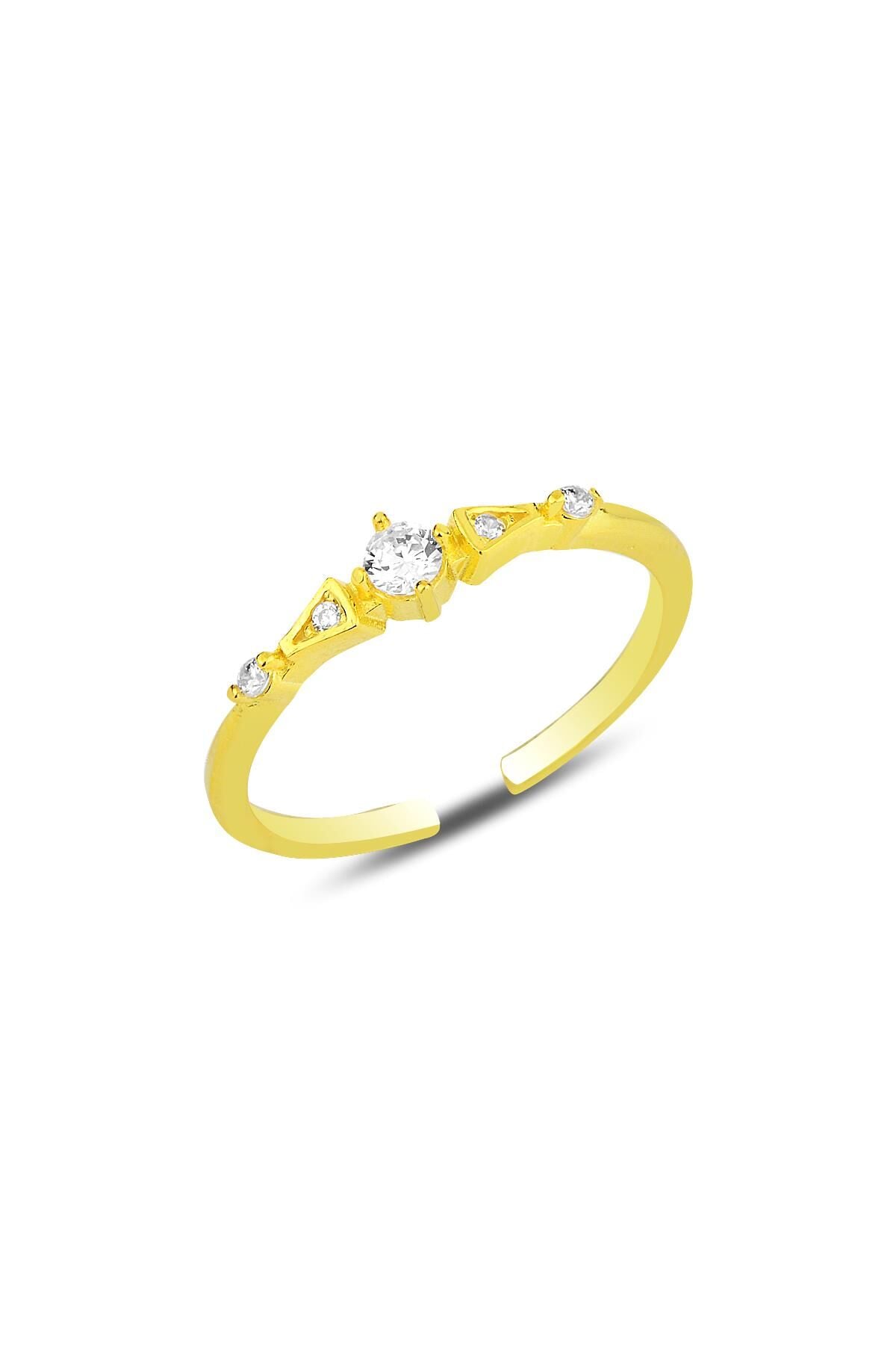 Gümüş altın yaldızlı zirkon taşlı alttan ayarlamalı yüzük SGTL12150GOLD