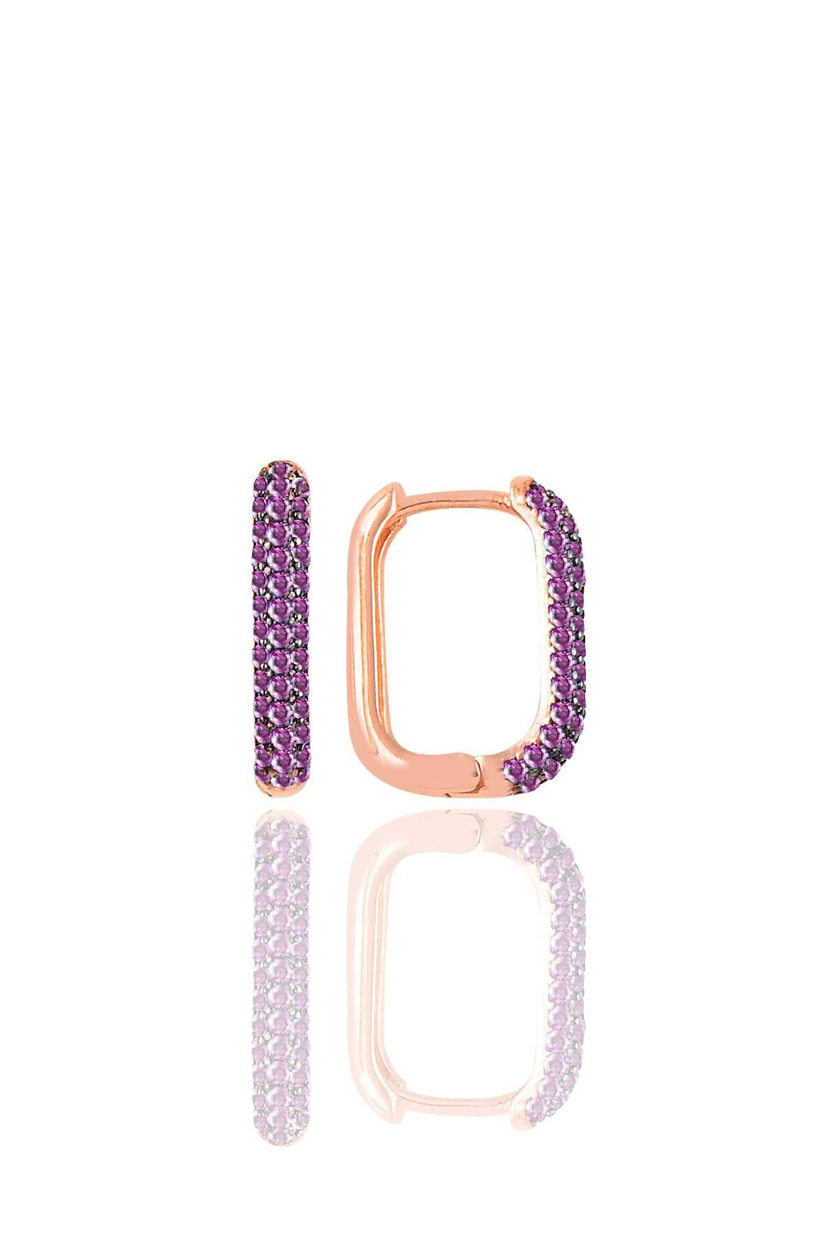 Gümüş rose ametis taşlı trend küpe SGTL10892MOR