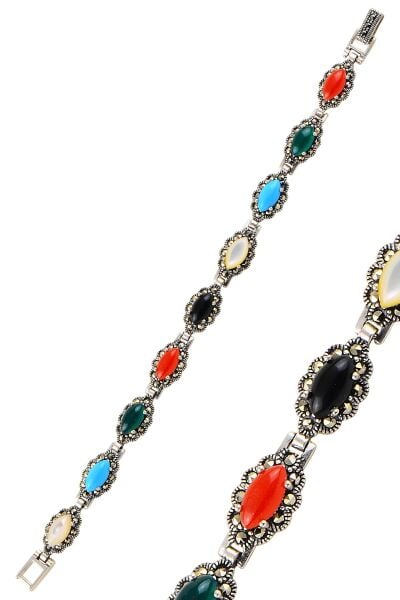 Gümüş renkli taşlı markazit bileklik. SGTL10663RENKLI