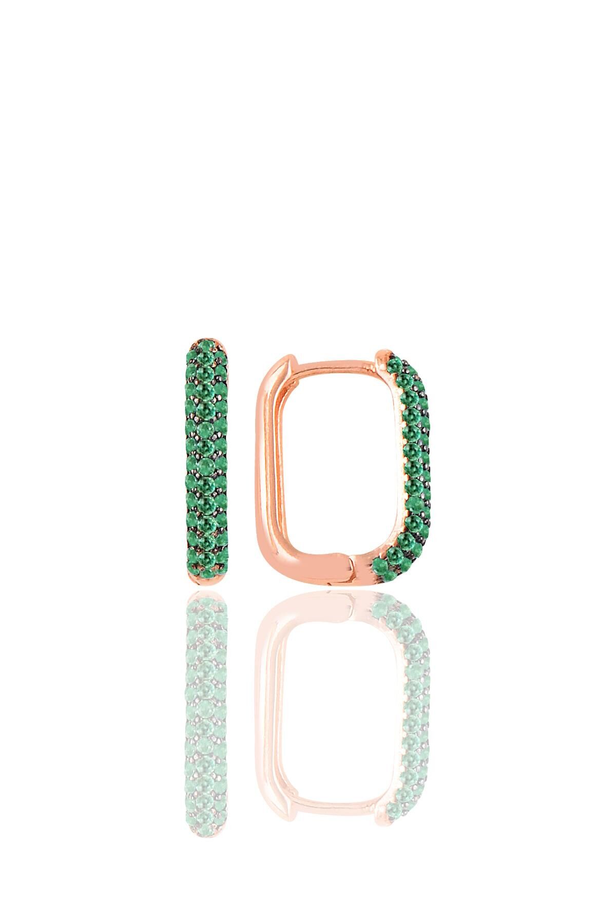 Gümüş rose yeşil taşlı trend küpe SGTL10892YESIL