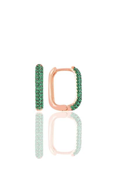 Gümüş rose yeşil taşlı trend küpe SGTL10892YESIL