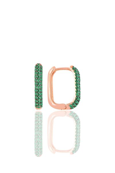 Gümüş rose yeşil taşlı trend küpe SGTL10892YESIL