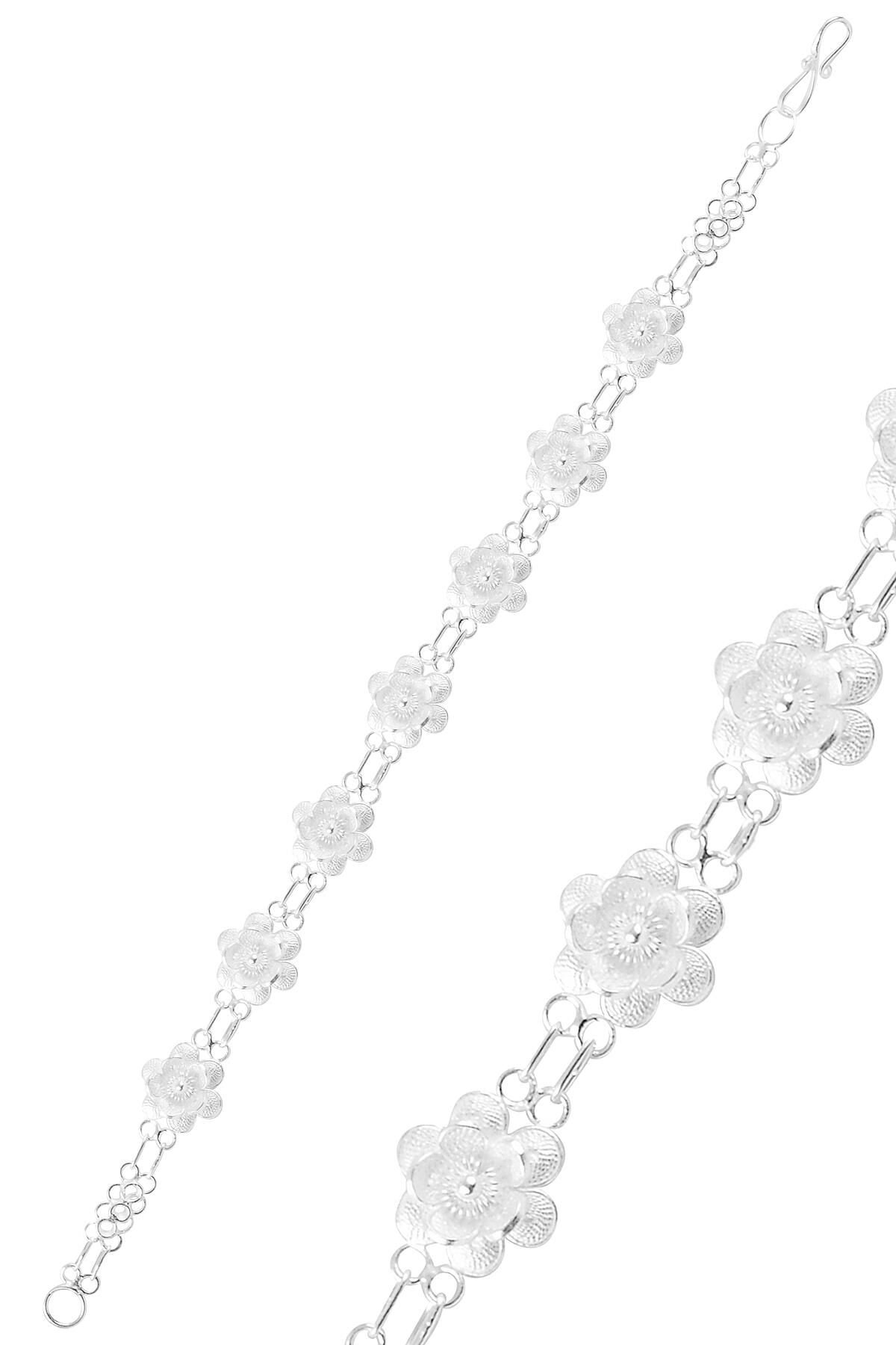 Gümüş çiçekli telkari bileklik SGTL10665