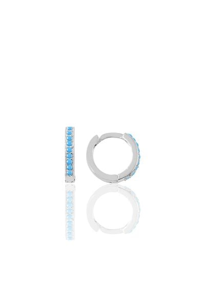 Gümüş rodyumlu turkuaz taşlı 10 mm halka küpe Tragus Piercing Helix Kıkırdak Küpesi SGTL11739RODAJ