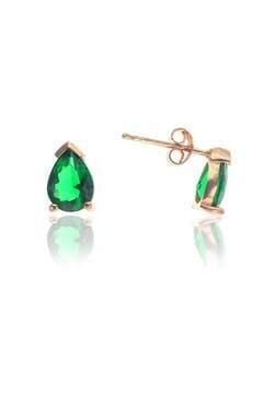 Gümüş rose kök zümrüt taşlı  dorica damla kolye ve çivi modeli küpe seti  SGTL11416YESIL