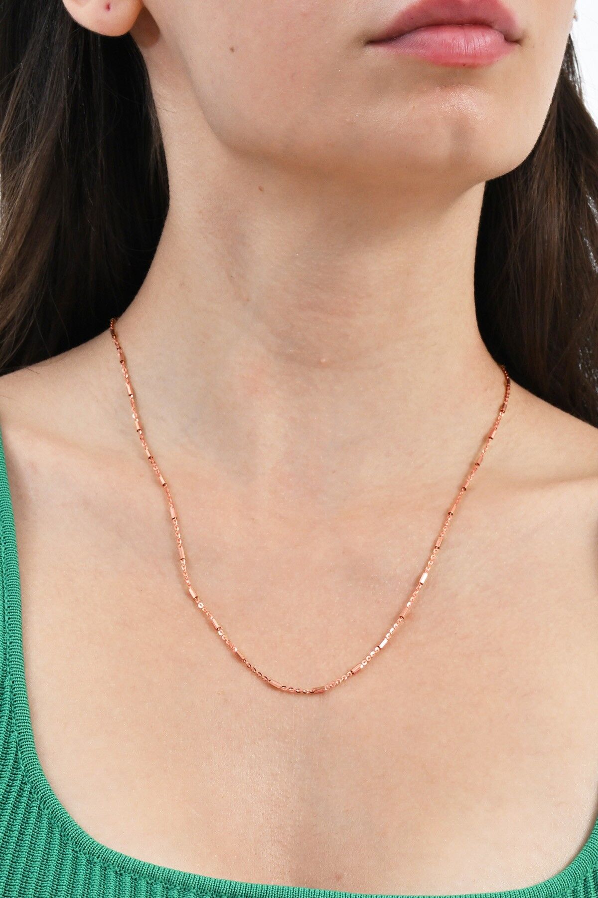 925 Ayar gümüş rose silindir çubuklu zincir kolye SGTL13104ROSE