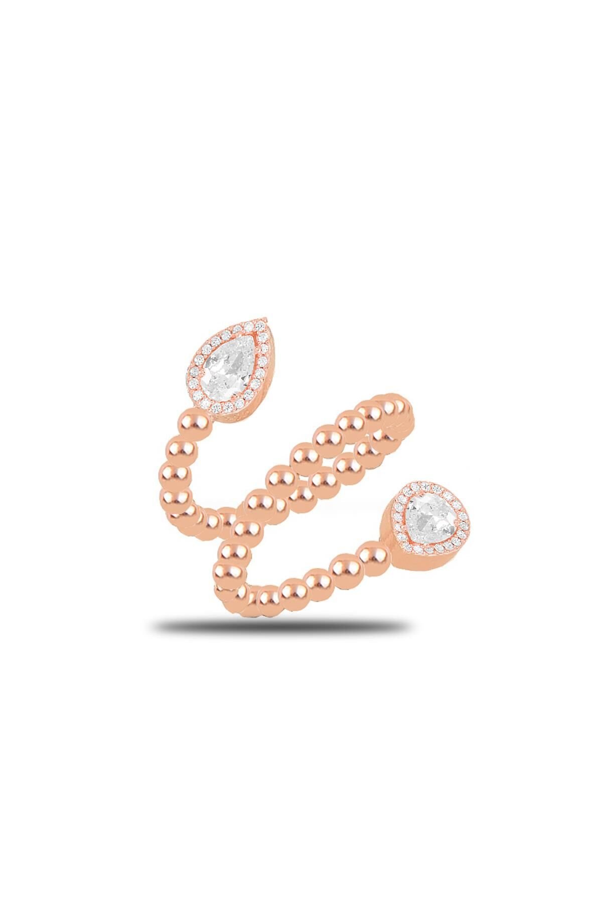 Gümüş rose zirkon taşlı italyan toplu ayarlamalı  damla yüzük SGTL11763ROSE