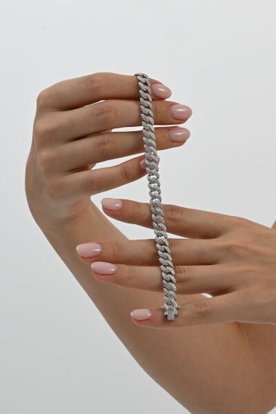 925 ayar gümüş rodyumlu zirkon taşlı ithal gurmet zincir bileklik SGTL13049RODAJ