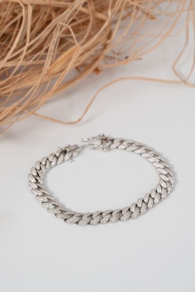 925 ayar gümüş rodyumlu zirkon taşlı ithal gurmet zincir bileklik SGTL13049RODAJ