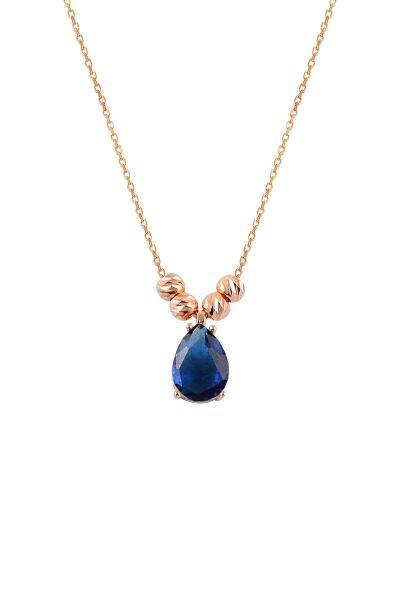 Gümüş rose safir renkli dorica damla kolye ve çivi modeli küpe seti  SGTL11416LACIVERT