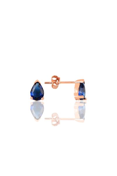 Gümüş rose safir renkli dorica damla kolye ve çivi modeli küpe seti  SGTL11416LACIVERT