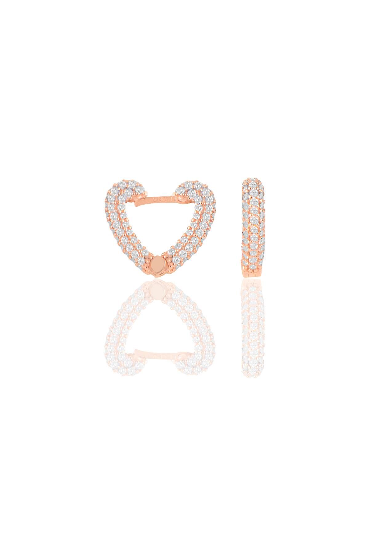 Gümüş rose zirkon taşlı trend kalp küpe SGTL12064ROSE