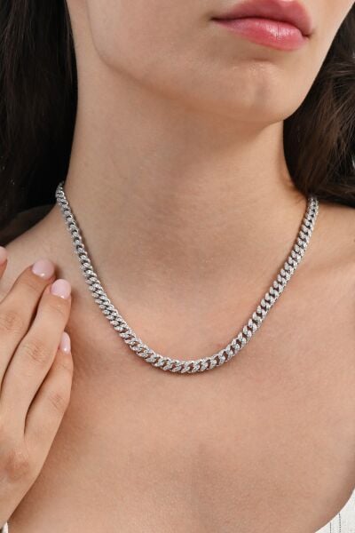 925 ayar gümüş rodyumlu zirkon taşlı ithal gurmet zincir kolye SGTL13088RODAJ