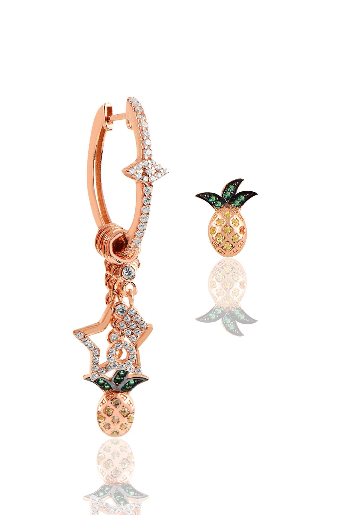 Gümüş rose ananas modeli şans küpe SGTL10669ROSE