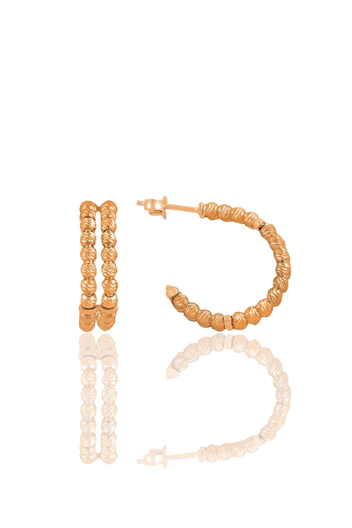 Gümüş rose çift sıra dorica toplu halka küpe  SGTL12413ROSE