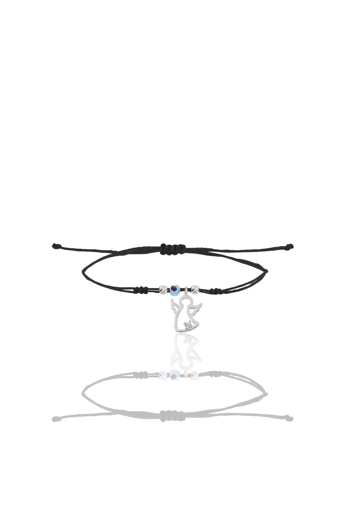 Gümüş rodyumlu zirkon taşlı nazarlı kanat siyah ipli şans bileklik SGTL12461RODAJ