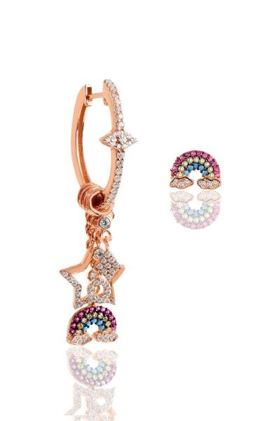 Gümüş rose gök kuşağı modeli şans küpe SGTL10670ROSE