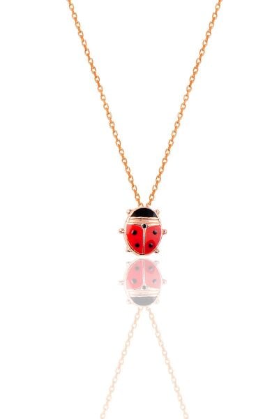 Gümüş rose mineli uğur böceği kolye SGTL11759ROSE