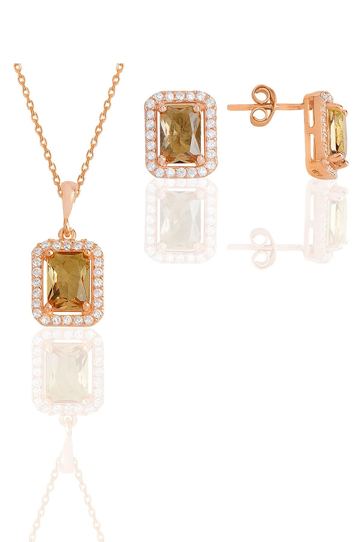 Gümüş rose, renk değiştiren zultanit taşlı baget kesim ikili set SGTL11526ZLT