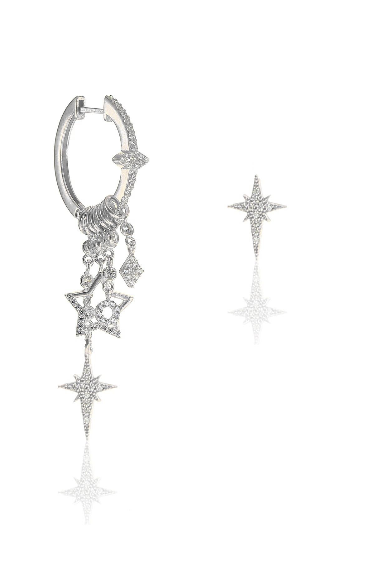 Gümüş kutup yıldızı modeli şans küpe SGTL9485R